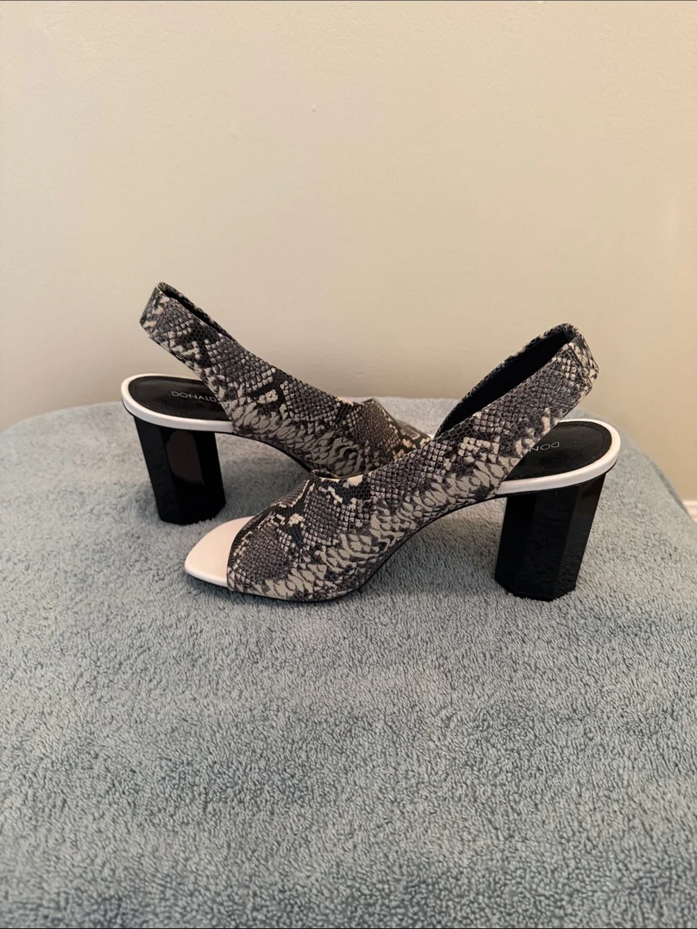 Donald J. Pliner Black & White Snake-Print Slingback Heels - Picture 3 of 4